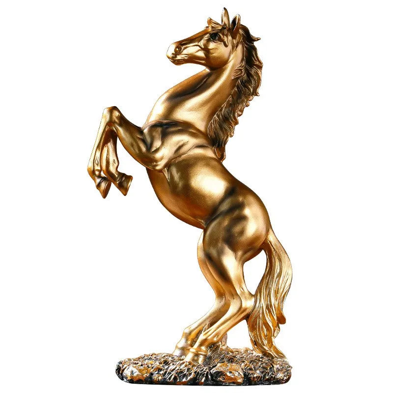 Resin Statue Golden White Black Horse