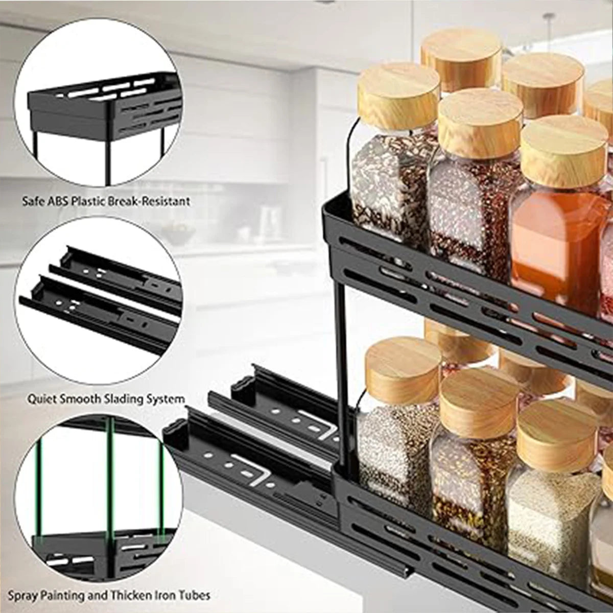 WORTHBUY Kitchen Cabinet Double Layer Seasoning Storage Rack Pull-out Multifunctional Plastic Organizer Shelf Home Furniture